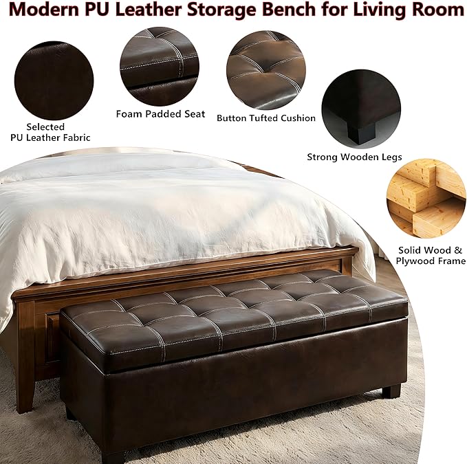49.75" PU Leather Storage Ottoman Bench for Bedroom Bed End,Tufted Faux Leather Ottomans with Storage for Living Room,Bedside,Entryway,Modern Window Benches with Seating