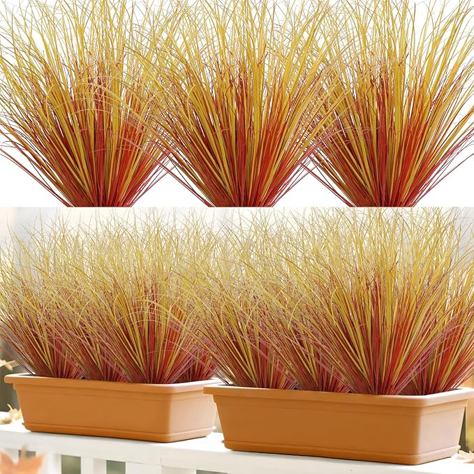 24 Bundles Artificial Fall Plants Outdoor Fake Shrubs Autumn Wheat Grass 20 Inch Fall Greenery Stems Tall Onion Grass UV Resistant Faux Bushes Plant for Garden Farmhouse Thanksgiving Fall Decor