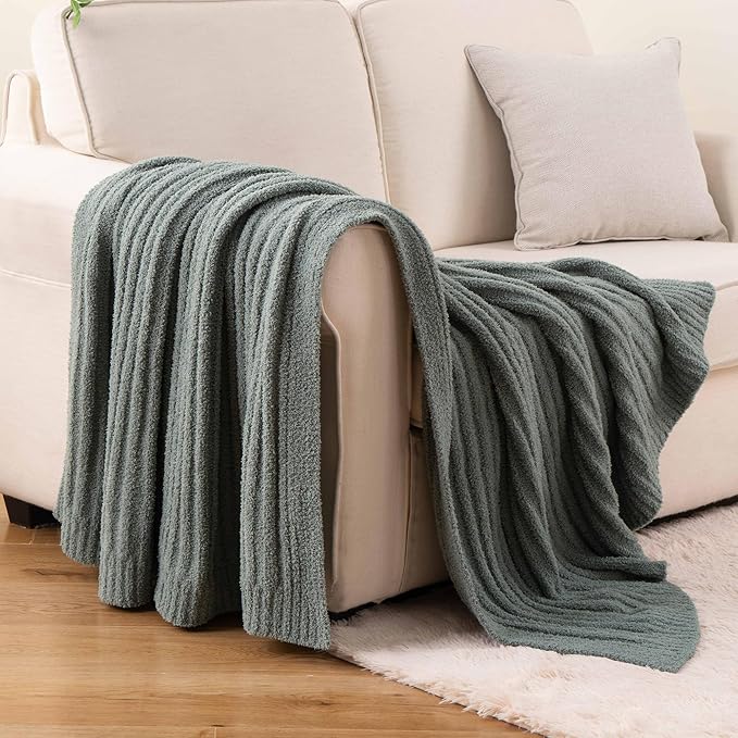 BATTILO Sage Green Throw Blanket, Fuzzy Soft Green Throw Blankets, Warm Lightweight Knit Blanket for Bed, Sofa, Spring Home Decor, 50"x60"