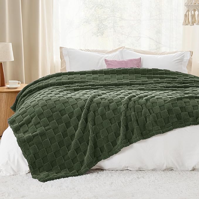 Bedsure GentleSoft Blankets Queen Size for Bed - Super Soft Cozy Spring Blanket for Women Men Girls, Large Fuzzy Fleece Mother's Day Throw for Bedroom Decor, Olive Green, 90x90 Inches