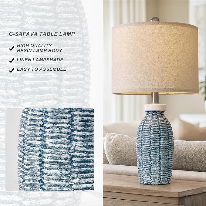 22.75" Table Lamps for Bedroom Living Room Boho Lamp Set of 2 Farmhouse Lamp Bedside Nightstand Small Rustic Vintage Retro Modern Table Lamp Light Home Office Desk Deco Gifts, Blue