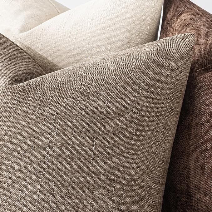 MIULEE Pack of 2 Decorative Throw Pillow Covers Soft Chenille Throw Pillows Solid Neutral Farmhouse Textured Cushion Covers for Couch Sofa Bedroom Living Room 18x18 Inch, Taupe Grey