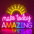 Make Today Amazing Neon Sign Yellow Sunrise Neon Light Inspirational Letter Neon Light Up Sign Boho Wall Art LED Light Sign for Party Birthday Cafe Wedding Gym