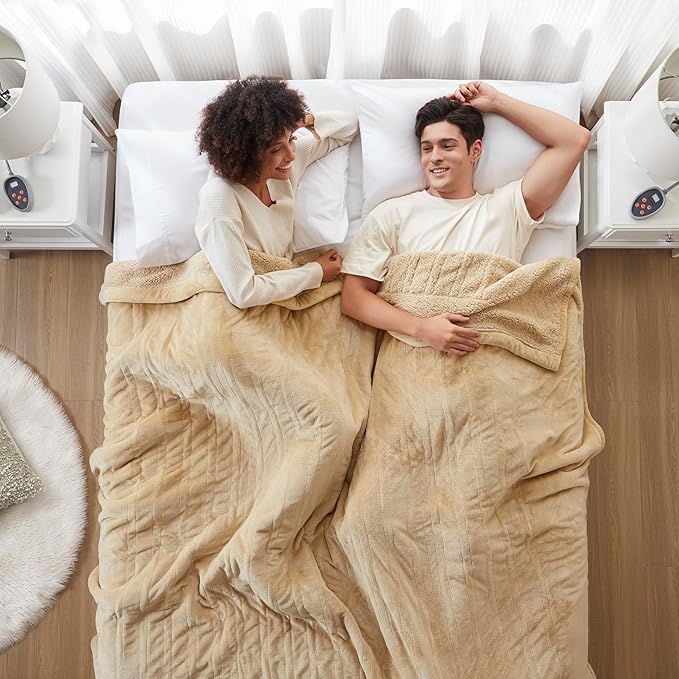Beautyrest Heated Blanket, Electric Blanket, Soft, Warm, Reversible Plush - Sherpa Heating Blanket with 20 Heat Settings, 1-10 hrs Timer Auto Shut Off, Machine Washable, Queen (90 inx84 in), Tan