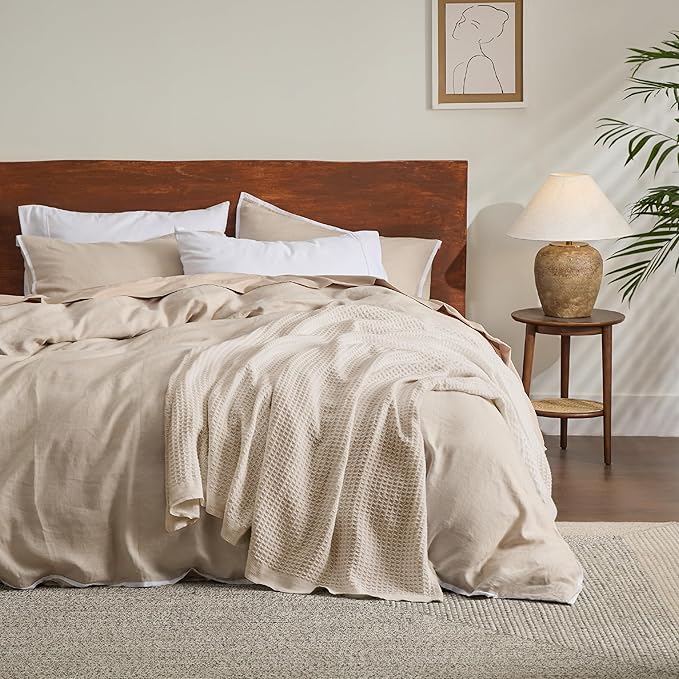 Bedsure Gentlesoft 100% Cotton Blanket King Size for Bed - Breathable and Soft for Spring Summer, Thick Cozy Waffle Weave Blanket Gifts for Women, Light Beige, 104x90 inches