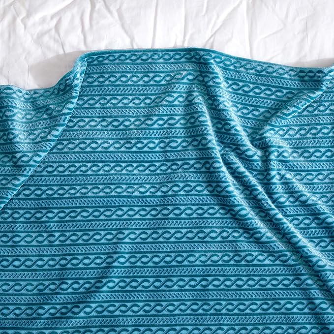 Soft Cozy Fleece Throw Blanket, 50x60 Inches – Lightweight Plush Blanket for Couch, Fuzzy 3D Jacquard Design, for Sofa, Bed & Travel, Teal Chain