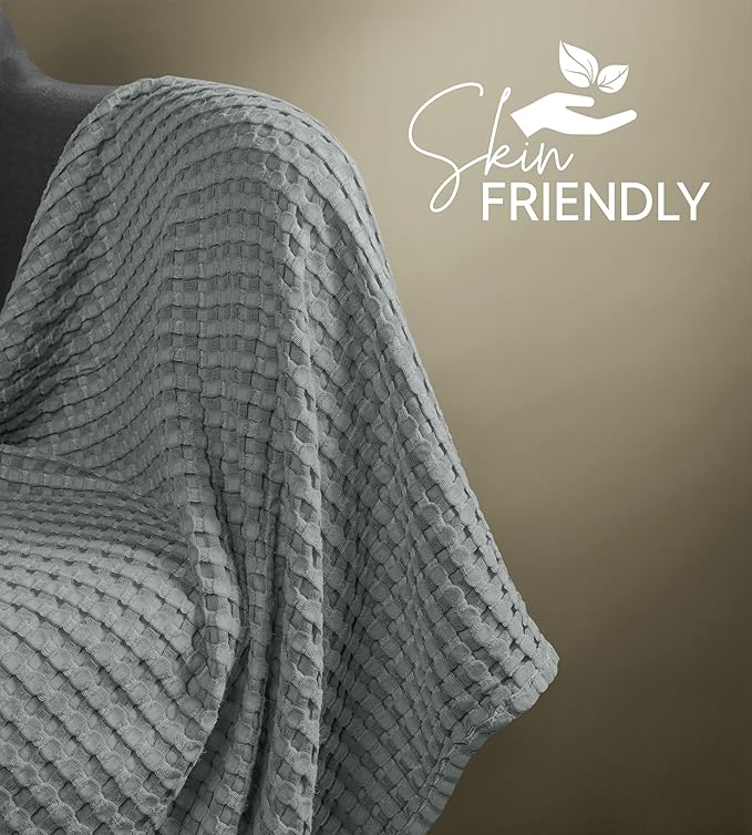 Utopia Bedding Cool Grey 100% Cotton Waffle Blanket 300 GSM [Throw - 50x60 Inch] Soft Lightweight Breathable Bed Blanket for All Season