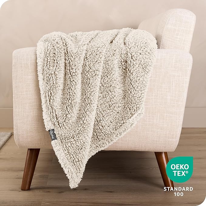 Bare Home Faux Shearling Blanket - Throw Size - Blanket for Bed, Sofa, Couch, Camping, Travel, and Gifts - Warm & Lightweight - Fluffy & Soft (Throw, Tipped Oyster)