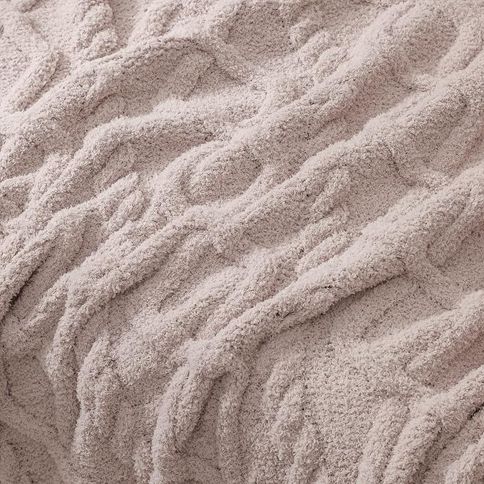 bearberry Plush Fleece Blanket Ultra Cozy & Warm Cable Knit - Machine Washable Throw for Living Room, Bedroom, Office | Lightweight Fuzzy Blanket for Adults, Kids, Pets (Beige, 50”x60”)