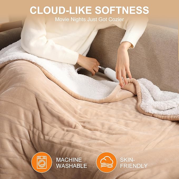 Heated Blanket Twin Size Electric Blanket - Heating Blanket with 5 Heating Level & 10 Hour Auto Off, Ultra Soft, Machine Washable & Overheating Protection, House Warming Gifts New Home(Beige)