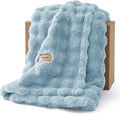Bedsure 3D Fleece Bubble Blanket for Couch - GentleSoft Blue Throw Blanket for Sofa Bed Room Decor - Luxury Soft Cozy Gifts, Lightweight, All Seasons, Light Blue, 50"×60"