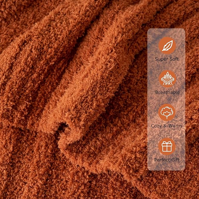 BATTILO Fluffy Soft Throw Blanket for Couch, Knit Fuzzy Plush Caramel Throw Blankets, Cozy Warm Lightweight Blanket for Bed, Sofa, Fall Home Decor, 50"x60"