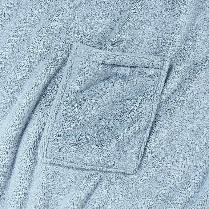 Berkshire Blanket Primalush™ Wearable Blanket, Cozy Loungewear Pocketed Plush Cape Wrap for Adults & Teens(Hazy Sky Blue, One Size 58"X64")