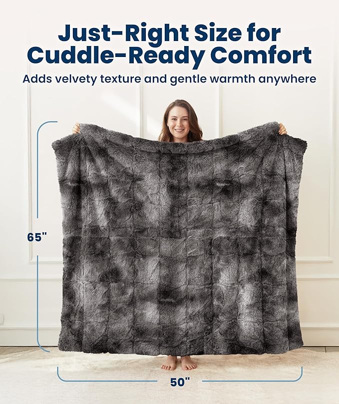 Everlasting Comfort Gray Faux Fur Throw Blanket for Couch – 50"x65" Minky Plush & Fluffy Throw, Soft Cozy Cover for Bed, Sofa & Living Room Home Decor (Pack of 2)