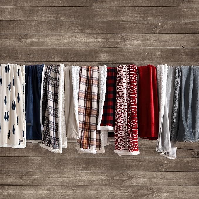 Eddie Bauer - Throw Blanket, Super Soft Reversible Sherpa Fleece Bedding, Cozy Plaid Home Decor (San Juan Red Clay, 50" x 60")