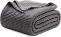 Bedsure Gentlesoft 100% Cotton Throw Blanket for Couch 50x70 inches - Cooling Breathable and Soft for Spring Summer, Waffle Weave Throw Blanket for Office, Dark Grey