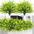 Sggvecsy 12 Bundles Artificial Plants Outdoor Faux Lavender Flowers Fake Monkey Grass UV Resistant Plastic Greenery Plants for Garden Home Porch Window Patio Hanging Planter Indoor Decor (Yellow)
