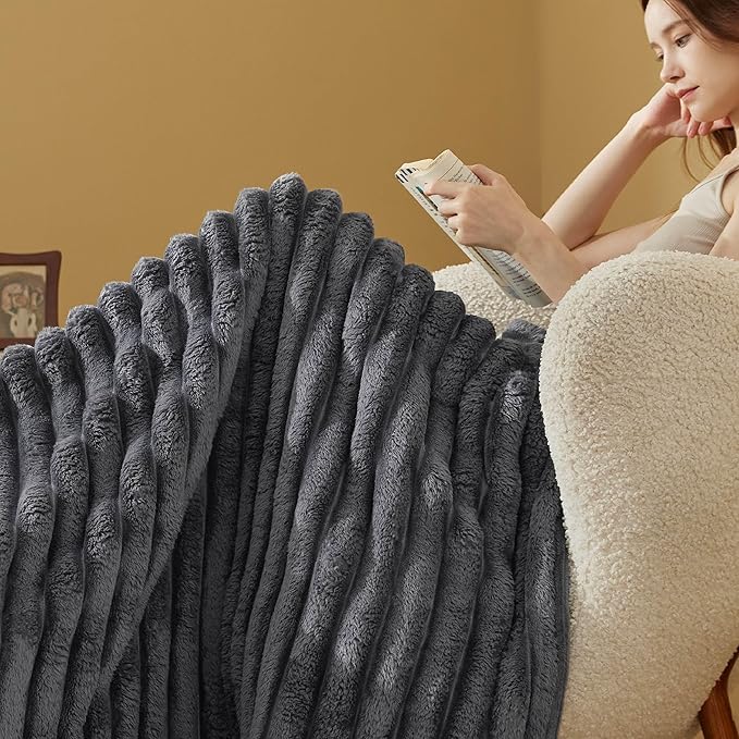 Bedsure Throw Blanket for Couch - 350GSM Super GentleSoft Fuzzy Fluffy Cozy Fleece Blankets for Women, Cute Small Plush Throws for Girls, Grey, 50x60 Inches, Wider Striped Design