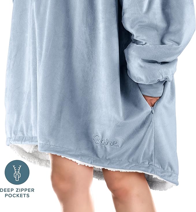 Bare Home Wearable Blanket Hoodie - Soft Plush Sherpa - Warm and Cozy - Oversized Wearable Blanket - Adult & Kid Sizes