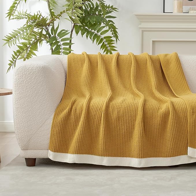 Amélie Home Waffle Throw Blanket for Couch, Soft Cozy Chenille Knit Blanket Warm Decorative Throw for Sofa, 50"x60", Ginger