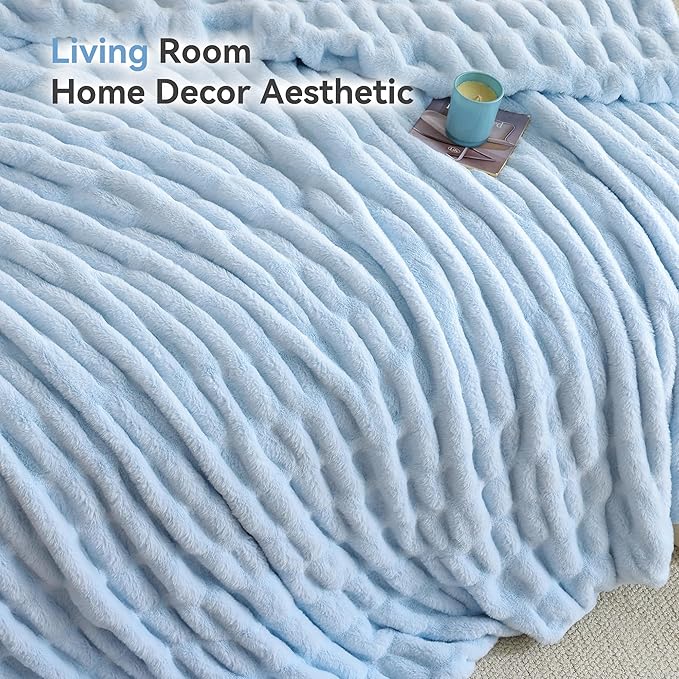 Smoofy Light Blue Throw Blanket for Couch – Ultra Soft Cozy Plush Fluffy Blanket with Faux Rabbit Fur, Fuzzy Lightweight Fleece for Sofa, Bed & Office, Gift for Women, Home Room Decor Throw 50"x 60"