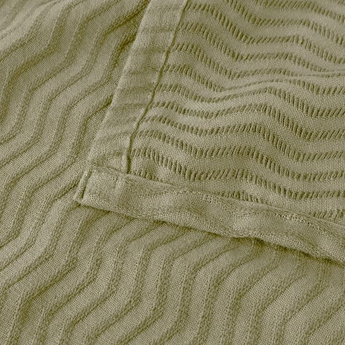 Superior JENA Cotton Blanket, for Picnic, Beach, Traveling or Camping, Bedroom Decor, Essentials, Cover for Bed, Couch, Lounging, Textured Jacquard, Modern Chevron Woven Blanket, Full/Queen, Sage
