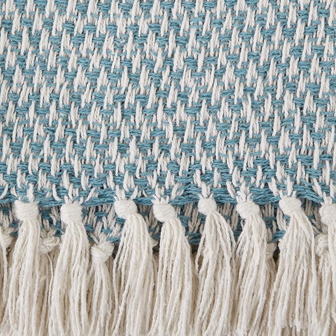 DII Woven Throw Collection 100% Cotton, Basketweave, 50x60, Storm Blue