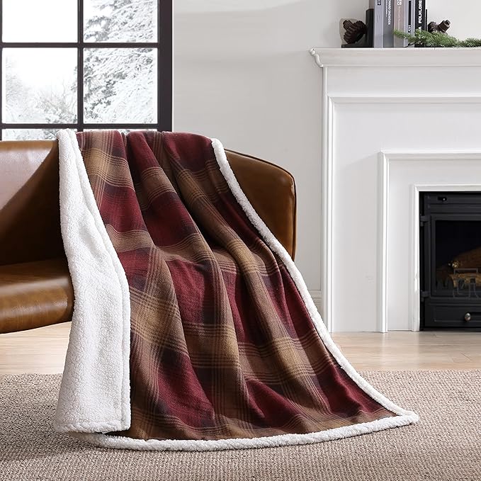 Eddie Bauer - Blanket, Super Soft Reversible Sherpa & Brushed Fleece Bedding, Ideal Throw Blankets for Couch, Plaid Home Design (Nordic Raisin)