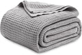 Bedsure Gentlesoft 100% Cotton Blanket Queen Size for Bed - Cooling Breathable and Soft for Spring Summer, Thick Cozy Waffle Weave Blanket Gifts for Women, Grey, 90x90 Inches