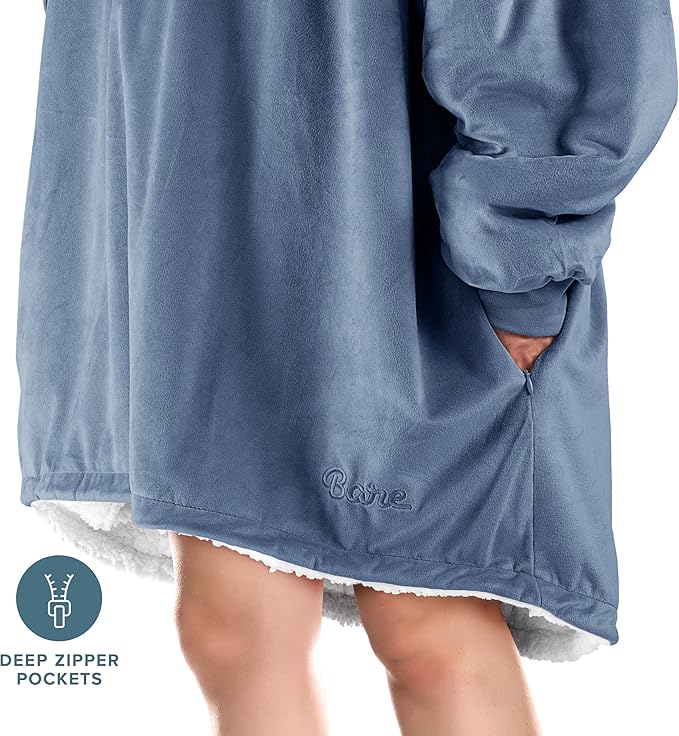 Bare Home Wearable Blanket Hoodie - Soft Plush Sherpa - Warm and Cozy - Oversized Wearable Blanket - Adult & Kid Sizes