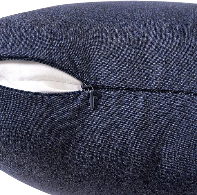 MIULEE Pack of 2 Decorative Outdoor Solid Waterproof Throw Pillow Covers Euro Sham Faux Linen Garden Farmhouse Cushion Cases for Summer Patio Tent Balcony Couch Sofa 22x22 Inch Navy