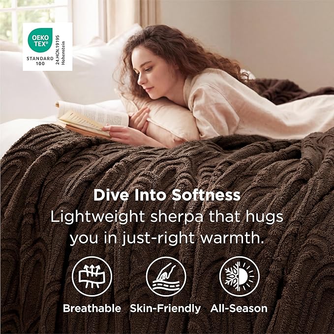 Bedsure GentleSoft Fleece Blanket Queen Size for Bed - Super Soft & Cozy, Fluffy Blankets for Women & Girls, Ideal for Sofa & Couch, Dark Brown, 90x90 Inches