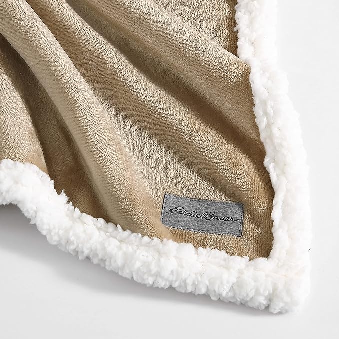 Eddie Bauer - King Size Blanket, Ultra-Soft Plush Bed Blanket with Faux Shearling Reverse, Throw Blanket for Couch & Bed (Solid Tan)