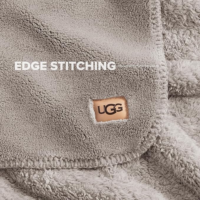 UGG Whitecap Twin Blanket, Soft Cozy Fleece Blanket for Bed, Luxury Fluffy Oversized Throw for Couch, Twin XL Bedding, Home Essentials, 66" x 90", Seal Grey