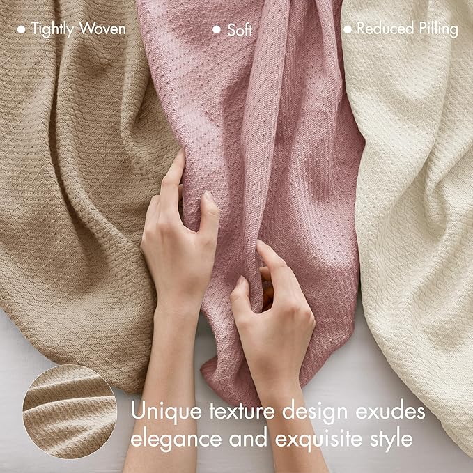 Madison Park 100% Egyptian Cotton Lightweight Summer Blanket, Breathable Waffle Knit Design, Soft Cozy All-Season Throw for Bed, Couch or Sofa, Khaki King Size (108"x90")