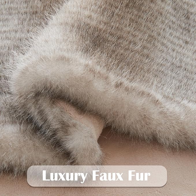 NEWCOSPLAY Faux Fur Twin Blanket Luxury Fluffy Thick Warm Blanket for Couch Sofa Bed 1000GSM (Stripe Light Grey Thick, Twin(60"x80"))