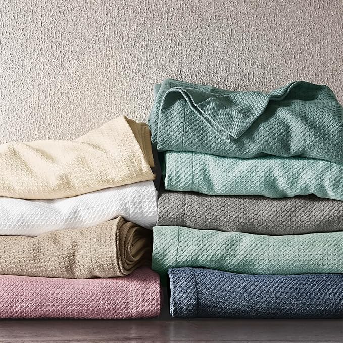 Madison Park 100% Egyptian Cotton Lightweight Summer Blanket, Breathable Waffle Knit Design, Soft Cozy All-Season Throw for Bed, Couch or Sofa, Seafoam Twin Size (66"x90")