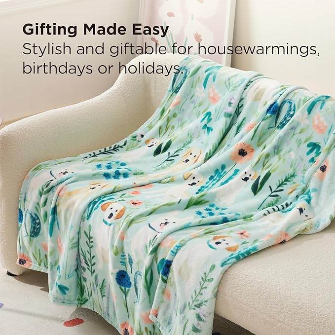 Bedsure Dog Throw Blanket - Vintage Cute Soft Throw for Girls Boys Teens Kids as Gifts, GentleSoft Fleece Cozy Fuzzy Home Decor Animal Pattern Blankets for Couch Bed Camping, Green, 50x60