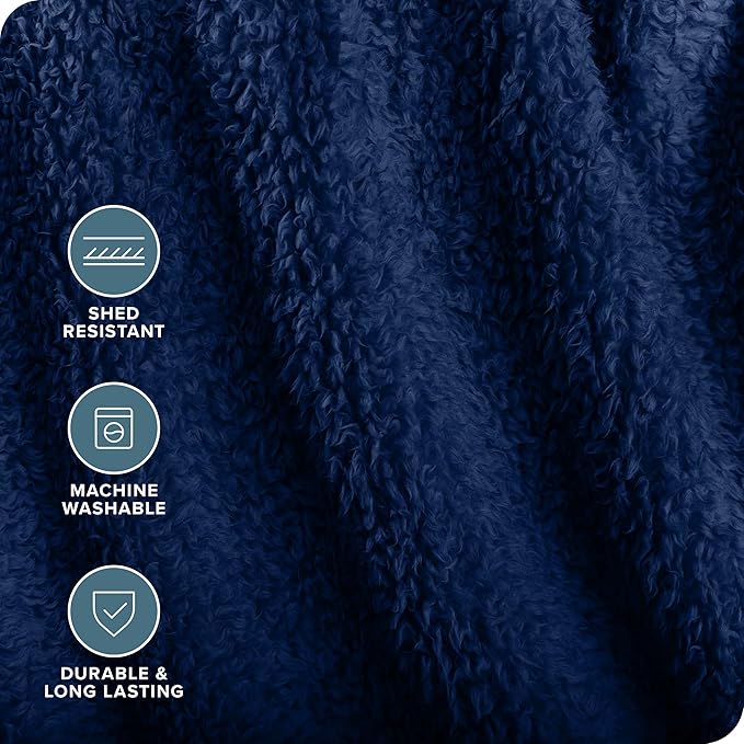 Bare Home Faux Shearling Blanket - Blanket for Bed, Sofa, Couch, Camping, Travel, and Gifts - Warm & Lightweight Throw - Fluffy & Soft (Twin/Twin XL, Solid Dark Blue)