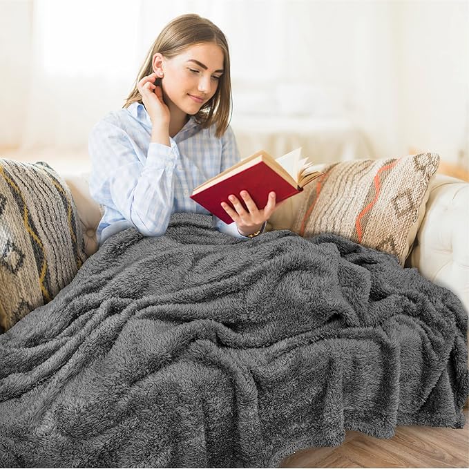 Pavilia Sherpa Bed Blanket Queen Size, Grey Plush Soft Cozy Fluffy Lightweight Microfiber Fuzzy All Season Blanket, 90x90