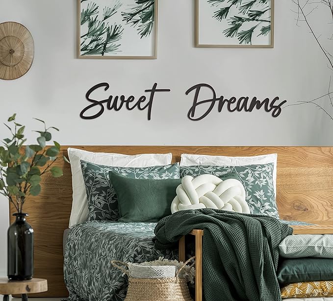 Vivegate Sweet Dreams Metal Sign Wall Art Decor - 35"X8" Black Modern Sweet Dreams Farmhouse Signs for Hanging Above Bed Wall Decor for Bedroom