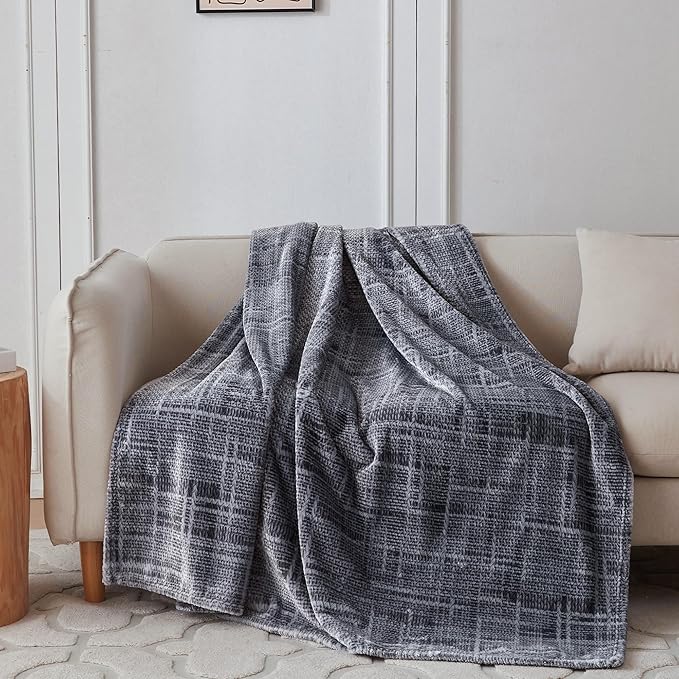 COOVA Fleece Bed Blanket Twin Size, Super Soft and Cozy 3D Jacquard Warm Blankets, Lightweight and Fuzzy Throw for Couch, Sofa, Chair, Giftable (Dark Grey, 60"x80")