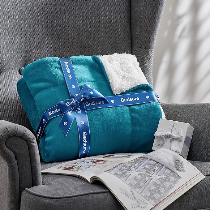 Bedsure GentleSoft Sherpa Fleece Twin Size Blanket for Couch, Non-Heated, Thick and Warm Throw for Women and Men, Soft Fuzzy Plush Twin Blanket for Winter, Teal, 60x80 Inches