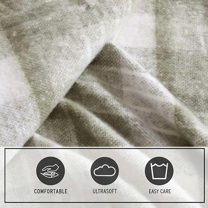 Eddie Bauer - Throw Blanket, Faux Mohair Plaid Bedding with Ultra-Soft Yarn-Dyed Construction, Throw Blanket for Couch or Bed (Hearthstone Plaid Green, 50" x 60")