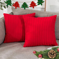 UGASA Nordic Solid Striped Velvet Pillow Covers Christmas Decor Simple Modern Sofa Cushion Cover Bed Velvet Square Pillowcase, 2 Pc, 20"x20",Red