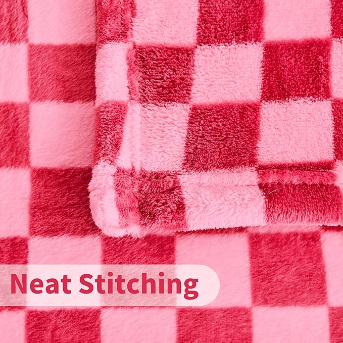 FY FIBER HOUSE Checkered Flannel Fleece Throw Blanket King Size Soft Cozy Checkerboard Grid Print Chessboard Pattern Blankets for Bed Couch Sofa, 90"x108", Hot Pink