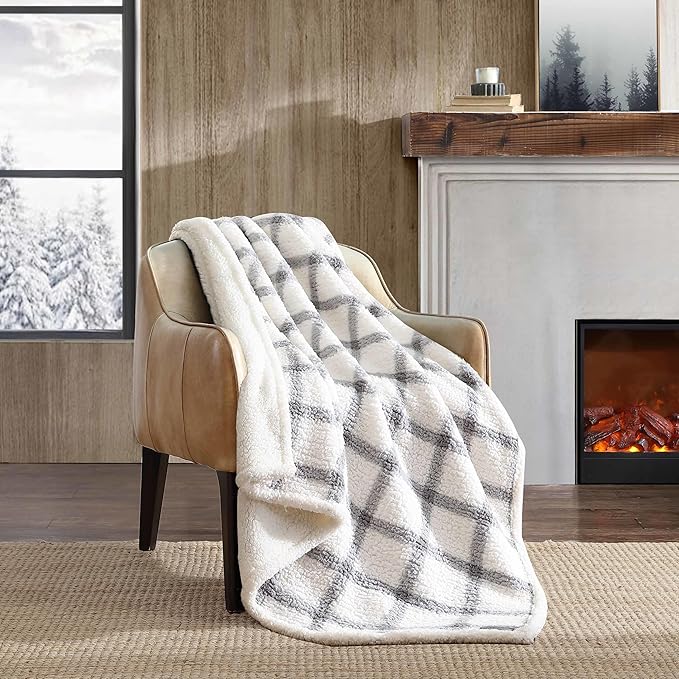 Eddie Bauer - Throw Blanket, Ultra-Soft Plush Bedding with Faux Shearling Reverse, Blanket for Couch & Bed (Bunkhouse Plaid Grey, 50" x 60")