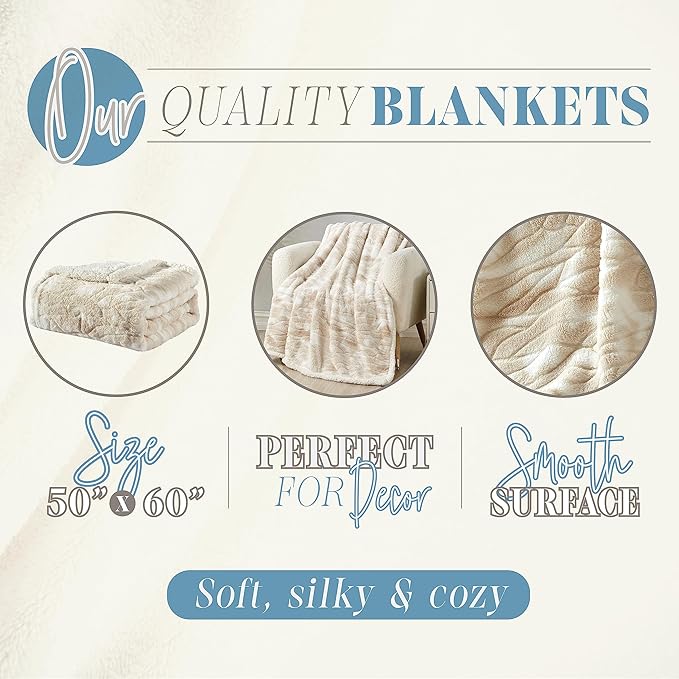 Elegant Comfort Luxury Valentine’s Day Sherpa Throw Blanket Ultra-Soft Cozy Velvet Aesthetic Fleece Throw - Micromink Sherpa for Her, Girlfriend, Sherpa Reversible Blanket- Alaska Beige