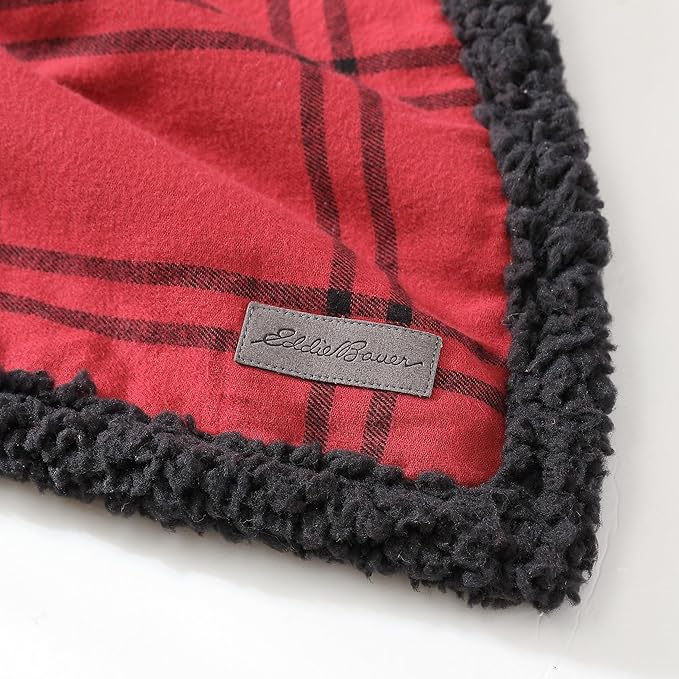 Eddie Bauer - Throw Blanket, Soft & Reversible Cotton Flannel Bedding, Throw Blanket for Couch or Bed (Kettle Falls Red/Black, 50" x 60")