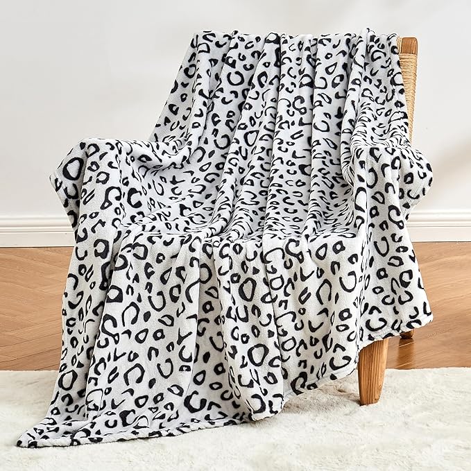 Leopard Print Blanket Fleece Throw for Bed Sofa Travel and Camping, Super Soft Cozy Fluffy Plush Cheetah Print Blanket for All Seasons 50"x60" (Grey)
